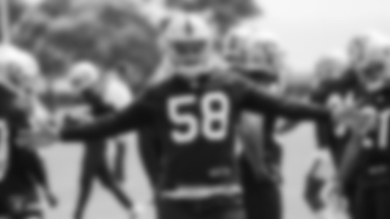 Raiders linebacker Kyle Wilber (58) at an Organized Team Activity (OTA) at the Raiders Practice Facility in Alameda, Calif.