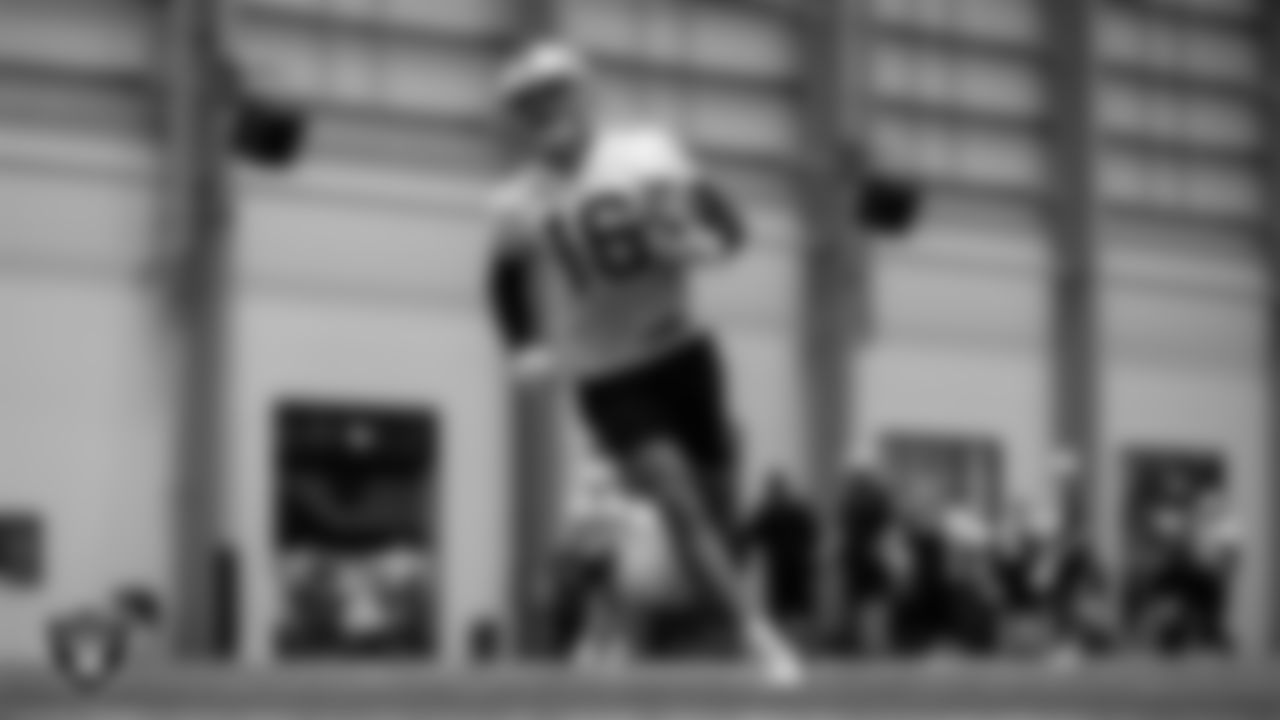 Las Vegas Raiders wide receiver Dillon Stoner (16) at day one of 2021 Rookie Minicamp.