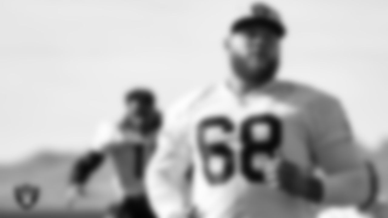 Las Vegas Raiders center Andre James (68) at a workout during phase two of the offseason program.