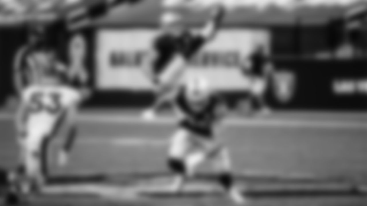 Las Vegas Raiders punter AJ Cole (6) punts during the regular season home game against the Denver Broncos.