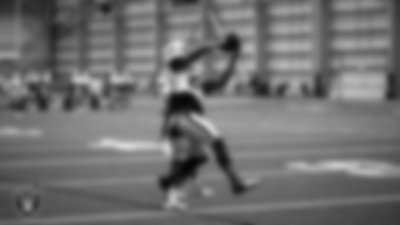 Las Vegas Raiders cornerback Nevin Lawson (26) on the field for practice at 2020 Training Camp.
