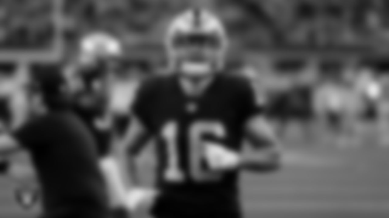 Las Vegas Raiders wide receiver Dillon Stoner (16) warming up before the regular season away game against the Dallas Cowboys.
