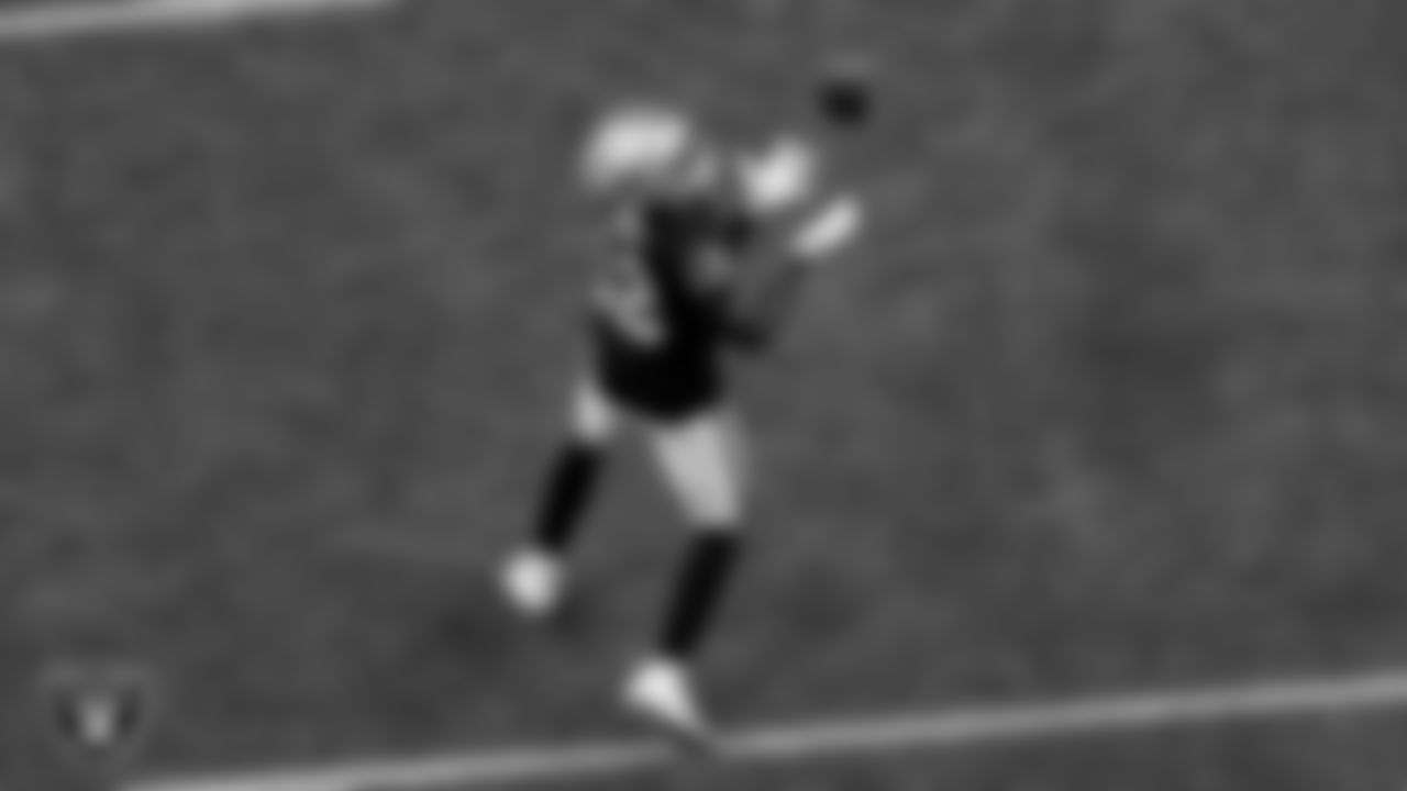 The Raiders warm up before the regular season game against the Indianapolis Colts at Allegiant Stadium.