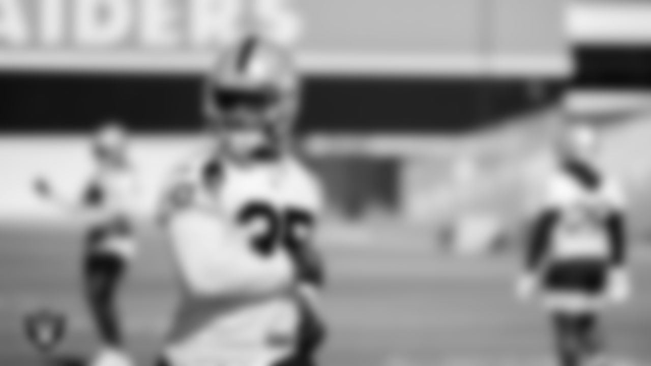 Las Vegas Raiders running back Zamir White (35) during practice at Intermountain Healthcare Performance Center.
