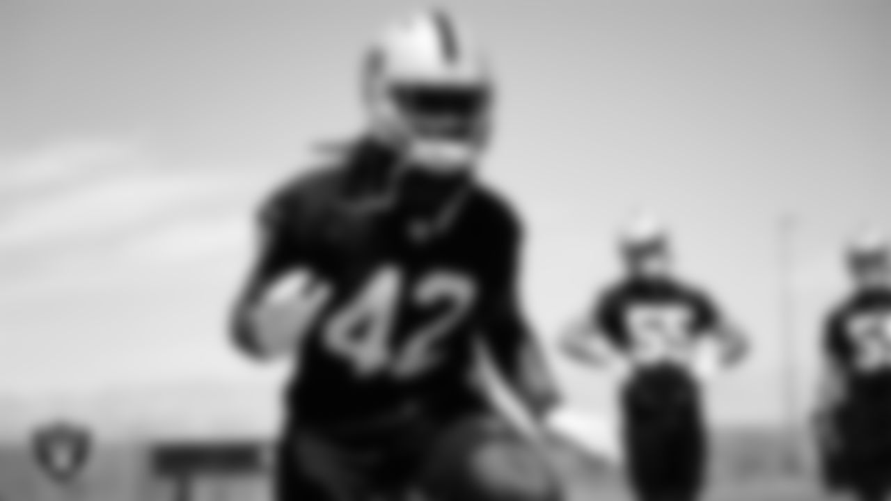 Las Vegas Raiders linebacker Cory Littleton (42) at an Organized Team Activity (OTA).