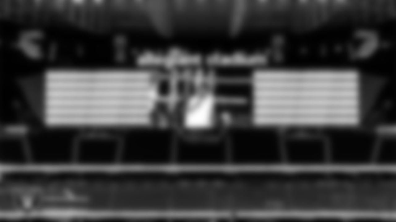 A pre-recorded video of singer Gladys Knight performing the national anthem plays before the Las Vegas Raiders regular season home game against the Miami Dolphins.