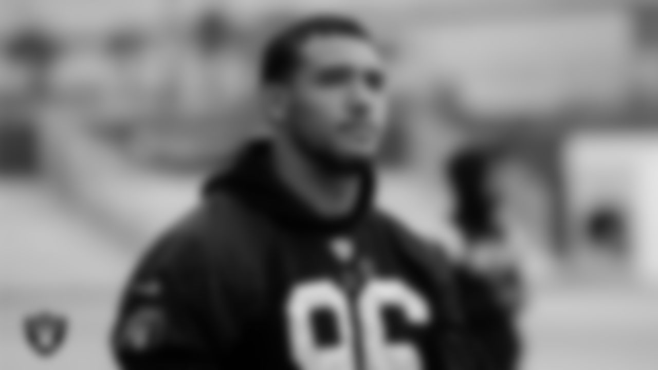 Las Vegas Raiders defensive end Tashawn Bower (96) during practice at Intermountain Healthcare Performance Center.