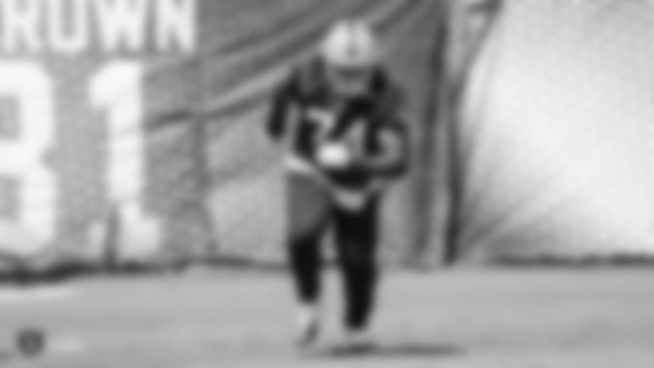 Oakland Raiders tackle TJ Clemmings (74) on the field for practice at the Oakland Raiders Practice Facility, Thursday, September 6, 2018, in Alameda, California.
