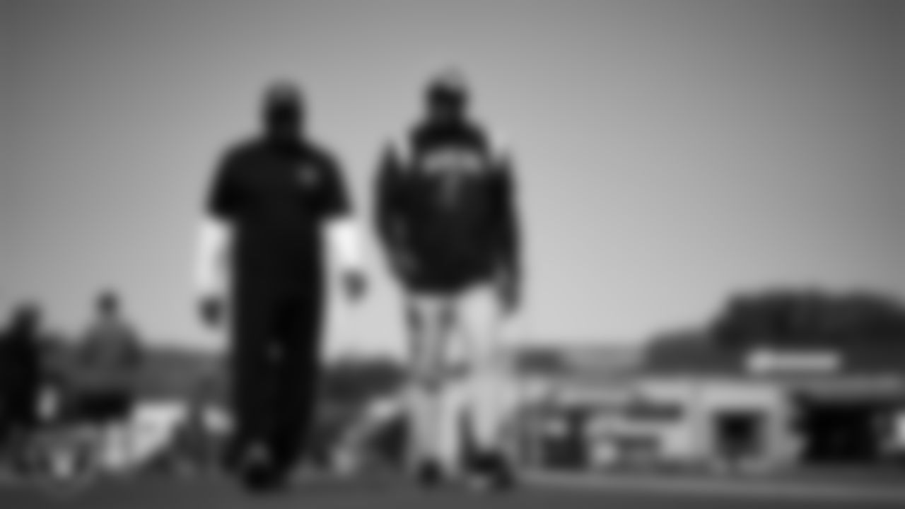 Las Vegas Raiders defensive backs coach and pass game coordinator Jason Simmons and defensive quality control coach Keith Heyward on the field for a joint practice with the Los Angeles Rams at 2023 Training Camp at California Lutheran University.