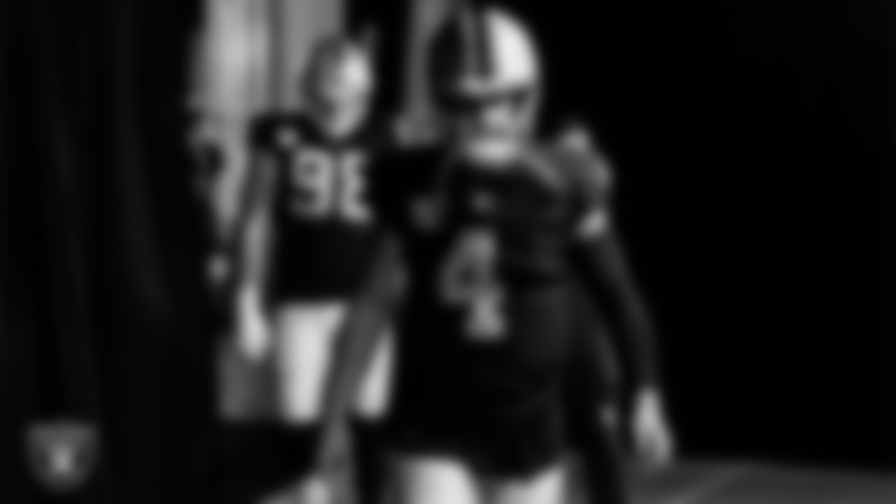 Las Vegas Raiders quarterback Derek Carr (4) walks down the tunnel before the regular season home game against the Cincinnati Bengals.