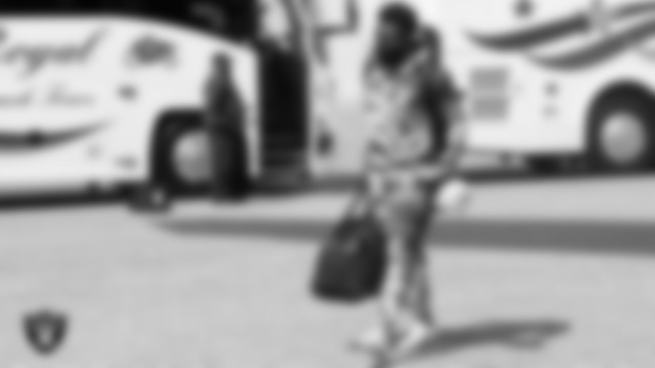 Las Vegas Raiders safety Karl Joseph (43) departs for the joint training camp practice and preseason away game against the Los Angeles Rams.