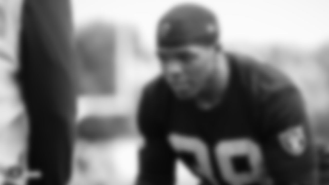 Raiders safety Jordan Richards at a workout during phase two of the offseason program at the Raiders Practice Facility in Alameda, Calif.