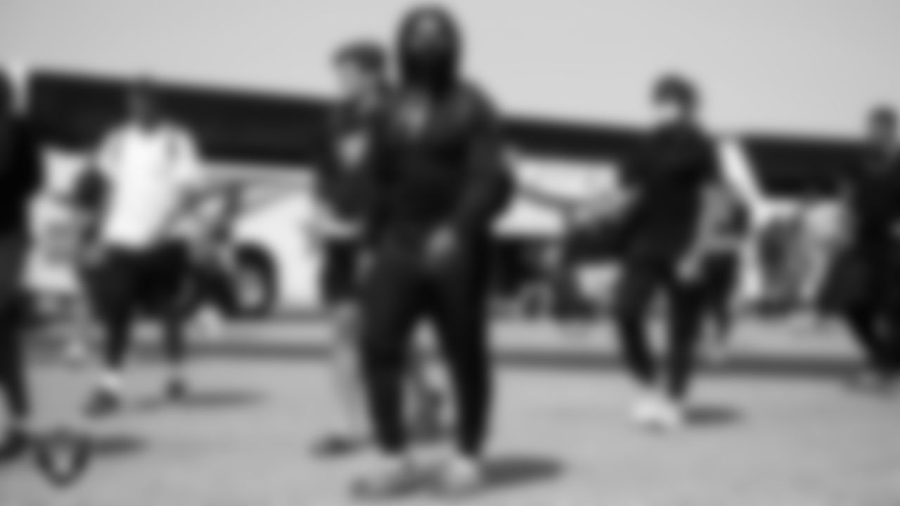 Las Vegas Raiders wide receiver DJ Turner (19) departs for the joint training camp practice and preseason away game against the Los Angeles Rams.