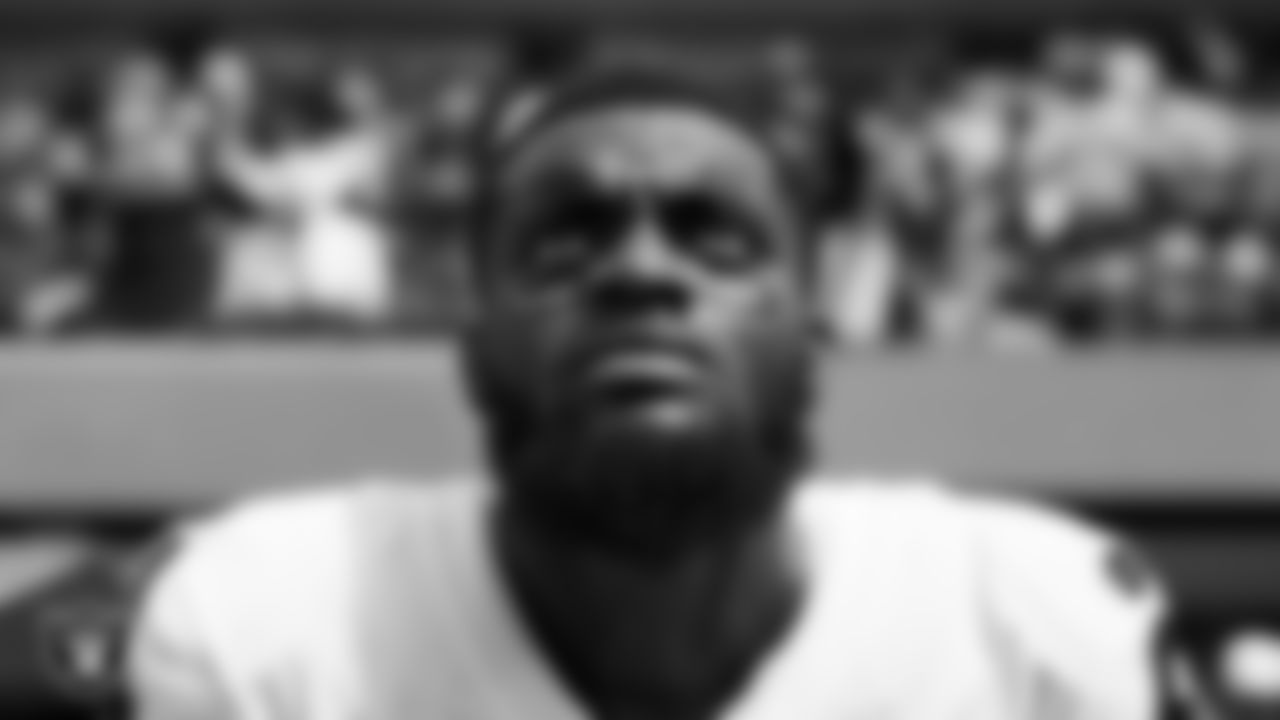 Las Vegas Raiders cornerback Amik Robertson (21) during the national anthem before the regular season away game against the Los Angeles Chargers at SoFi Stadium.