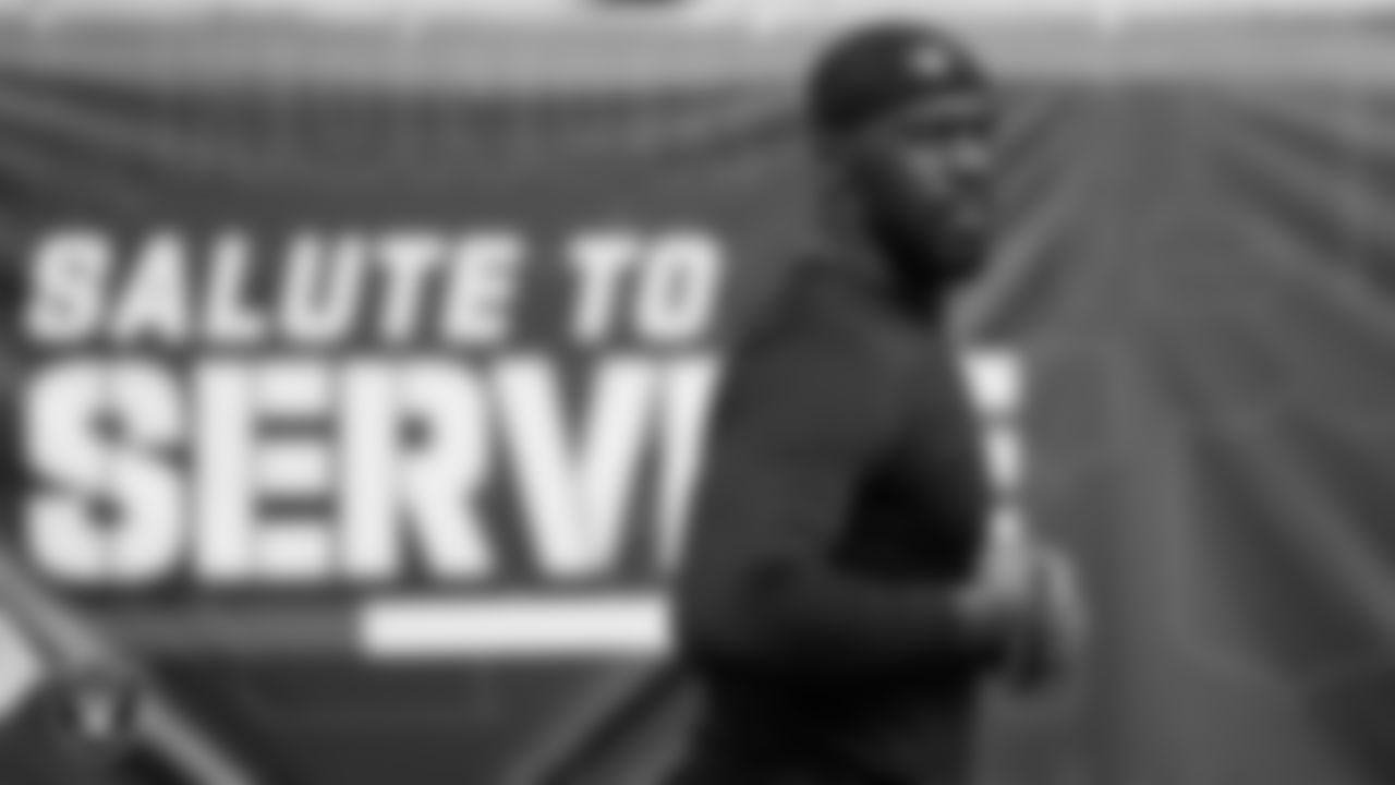 Las Vegas Raiders defensive end Chandler Jones (55) warming up before the regular season away game against the Jacksonville Jaguars at TIAA Bank Field.