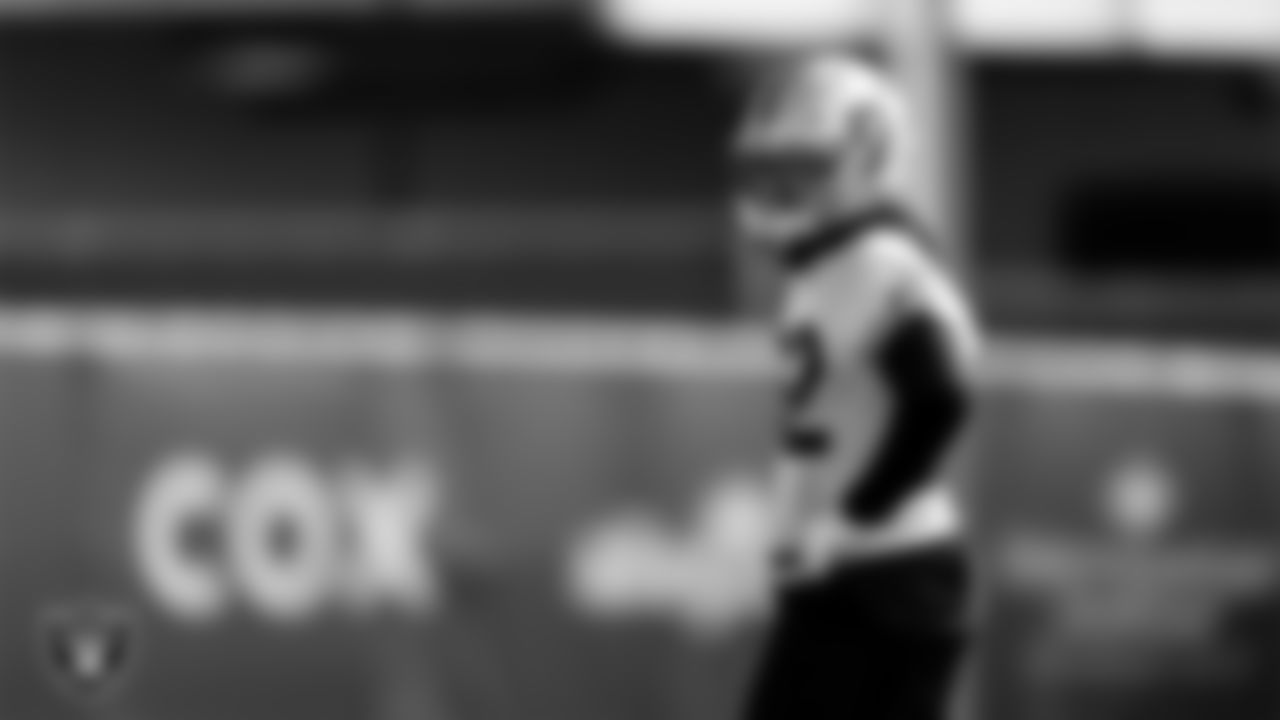 Las Vegas Raiders safety Dallin Leavitt (32) during practice at Intermountain Healthcare Performance Center.