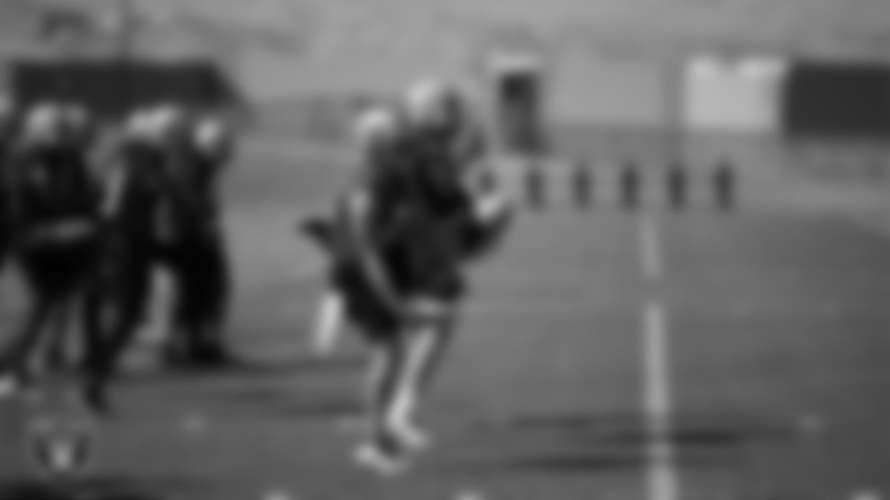 Las Vegas Raiders quarterback Derek Carr (4) during practice at Intermountain Healthcare Performance Center.