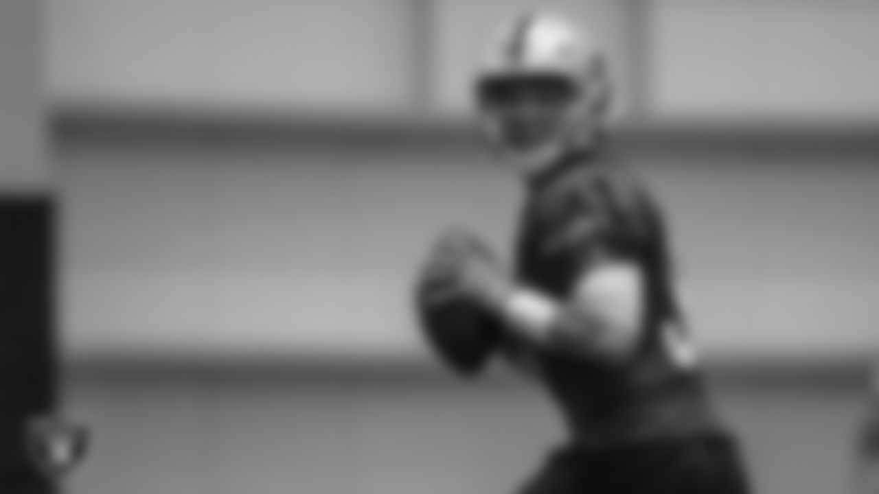 Las Vegas Raiders quarterback Nick Mullens (9) on the field for practice at 2022 Training Camp at Intermountain Healthcare Performance Center.