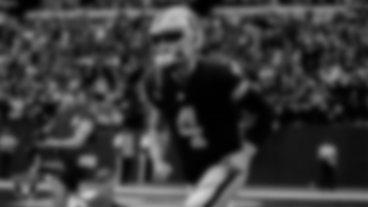 Las Vegas Raiders quarterback Derek Carr (4) takes the field before the regular season home game against the Miami Dolphins.