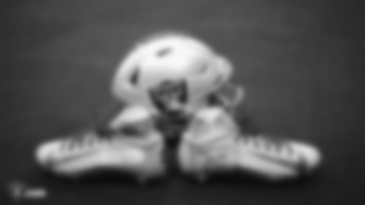 Raiders running back Josh Jacobs' (28) custom cleats for the NFL's My Cause My Cleats campaign in the locker room prior to the Raiders arrival for their regular season game against the Tennessee Titans. Josh Jacobs wears these cleats in support of First Place for Youth.