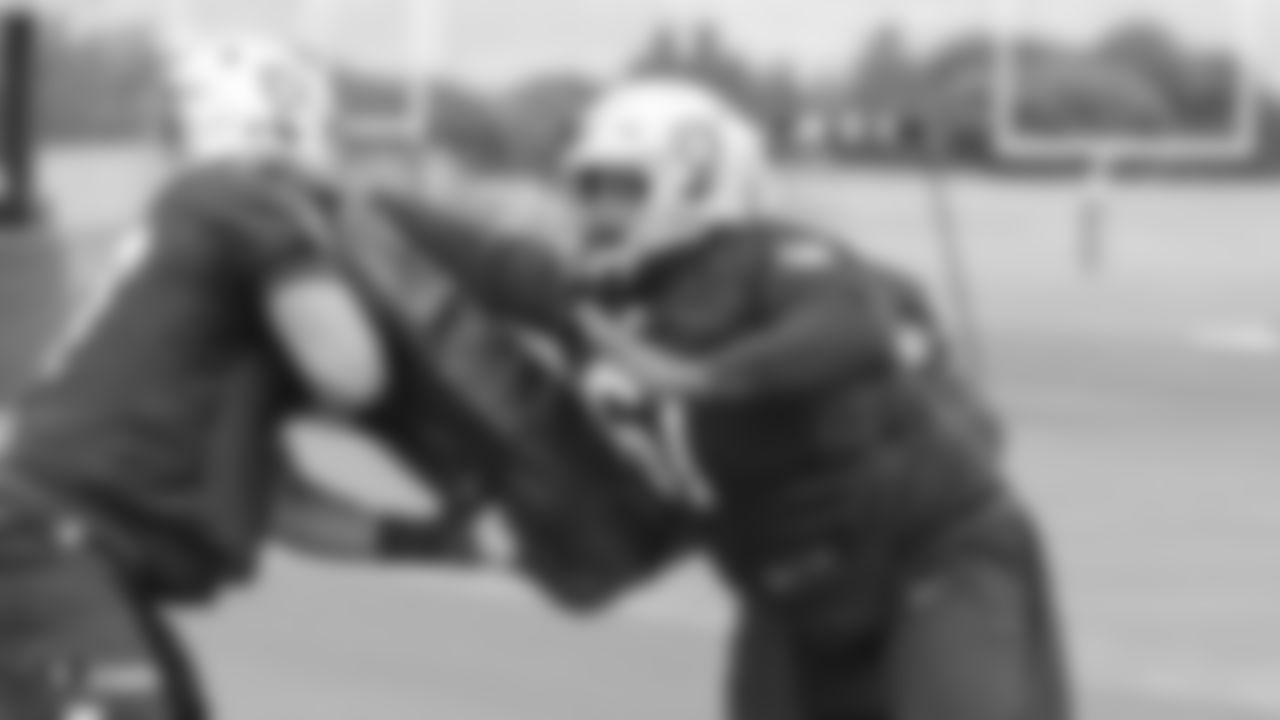 Oakland Raiders center Rodney Hudson (61) on the field for practice at the Oakland Raiders Practice Facility, Wednesday, December 5, 2018, in Alameda, California.