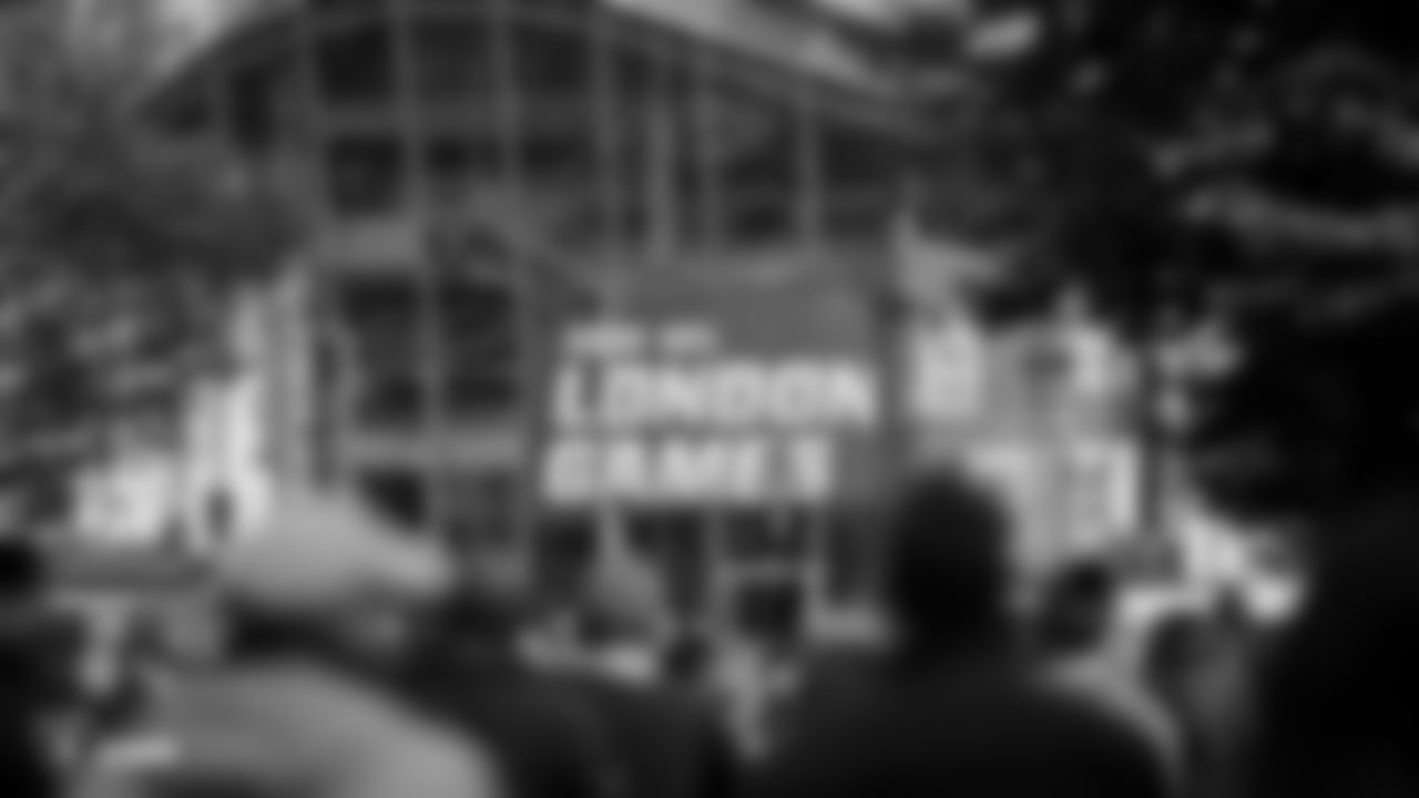 A 2019 NFL London Games sign is seen before the regular season game against the Chicago Bears at Tottenham Hotspur Stadium.
