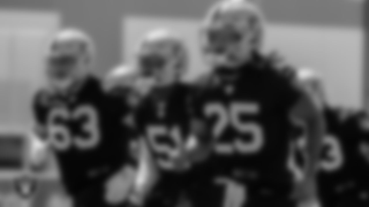 Las Vegas Raiders safety Tre'von Moehrig (25) at an Organized Team Activity (OTA).