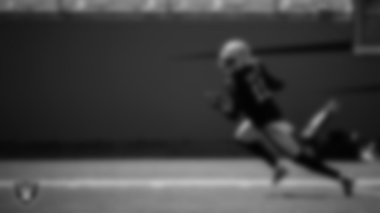 Las Vegas Raiders wide receiver Henry Ruggs III (11) runs after making a catch during the regular season away game against the Carolina Panthers at Bank of America Stadium.