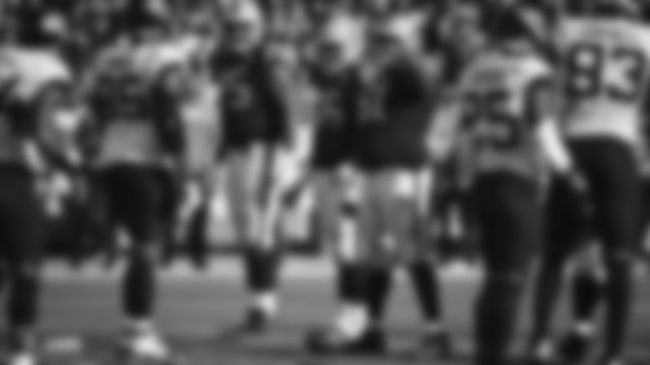 The Raiders during the regular season game against the Jacksonville Jaguars at the Oakland-Alameda County Coliseum.