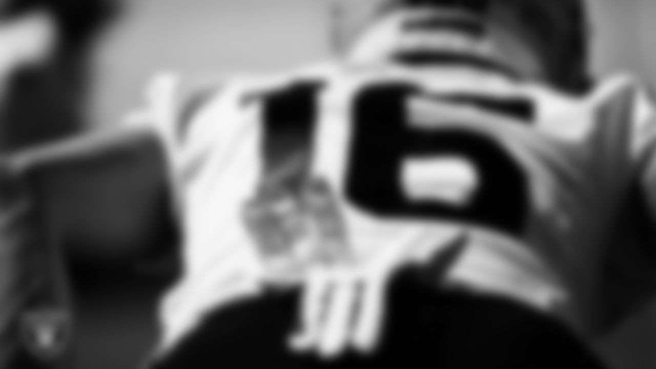 Las Vegas Raiders wide receiver Dillon Stoner (16) at an Organized Team Activity (OTA).