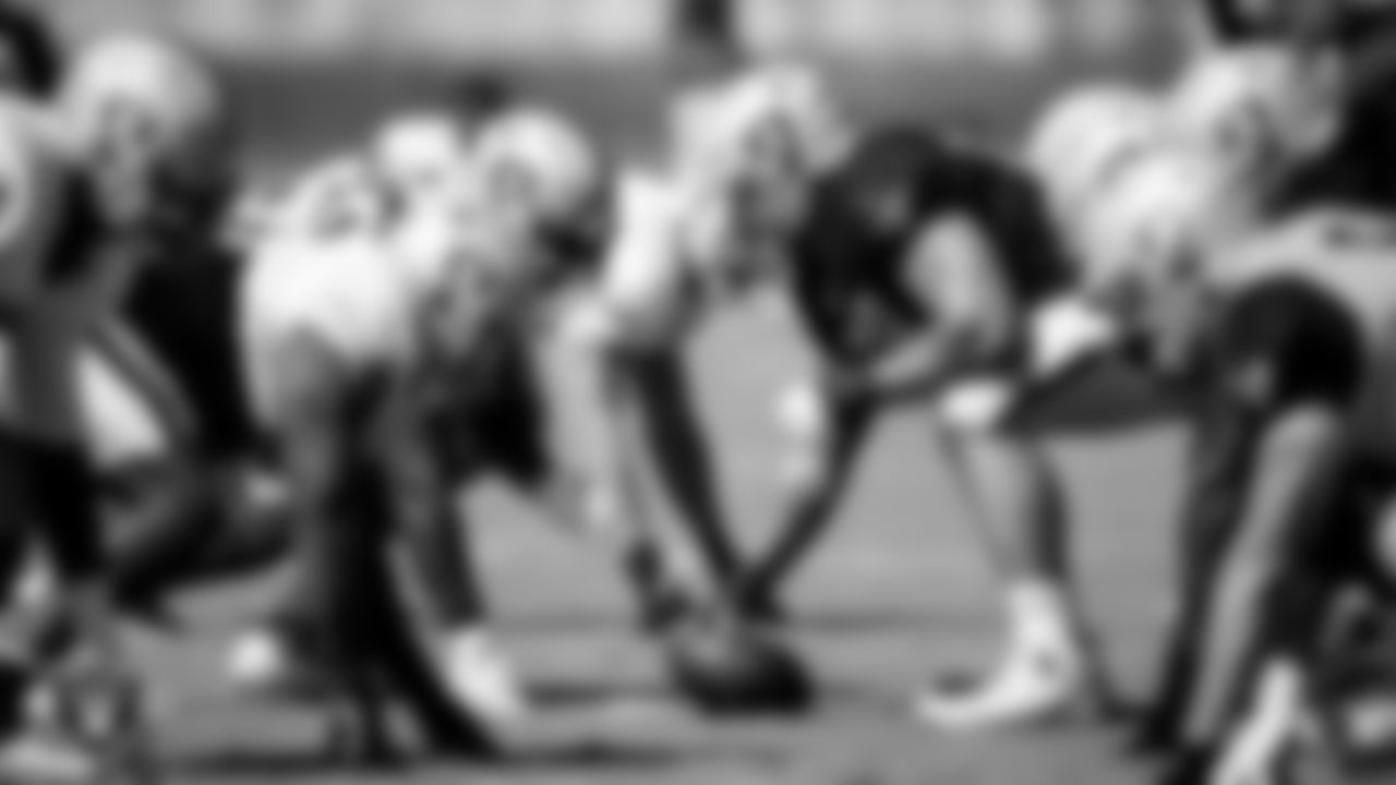 Las Vegas Raiders offensive lineman Andre James (68) during practice.