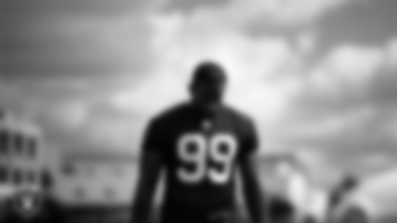 Las Vegas Raiders defensive end Clelin Ferrell (99) during practice.