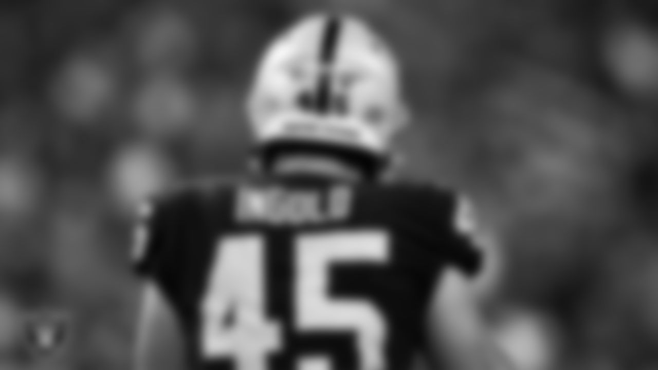 Las Vegas Raiders fullback Alec Ingold (45) on the field during the regular season home game against the Baltimore Ravens.