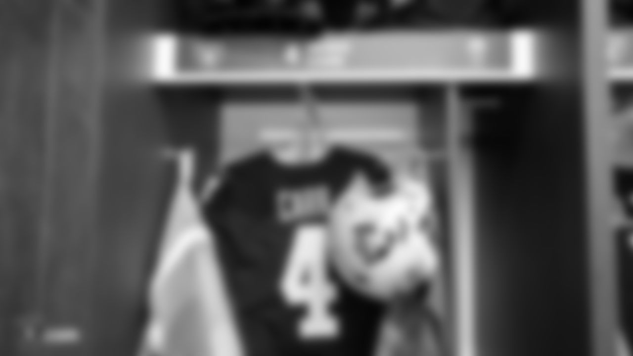 The locker room prior to the Raiders arrival for their game against the Chicago Bears at Tottenham Hotspur Stadium.