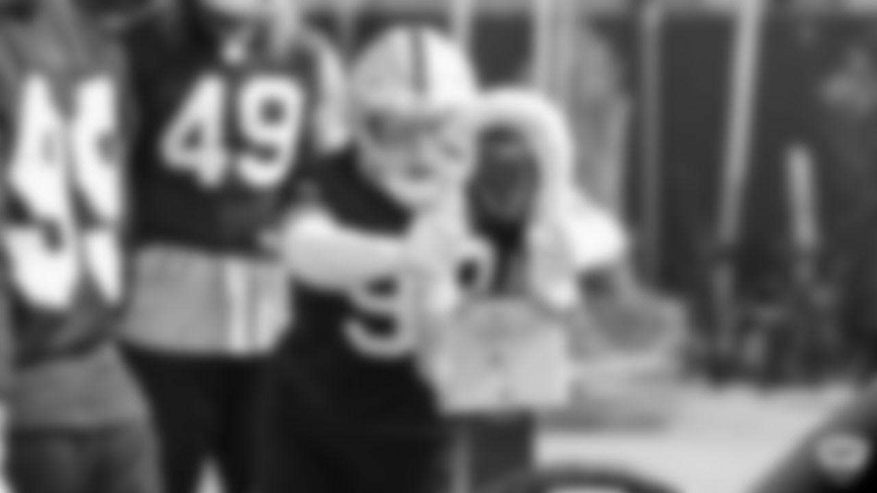 Raiders defensive end Maxx Crosby (98) on the field for practice at 2019 Training Camp.