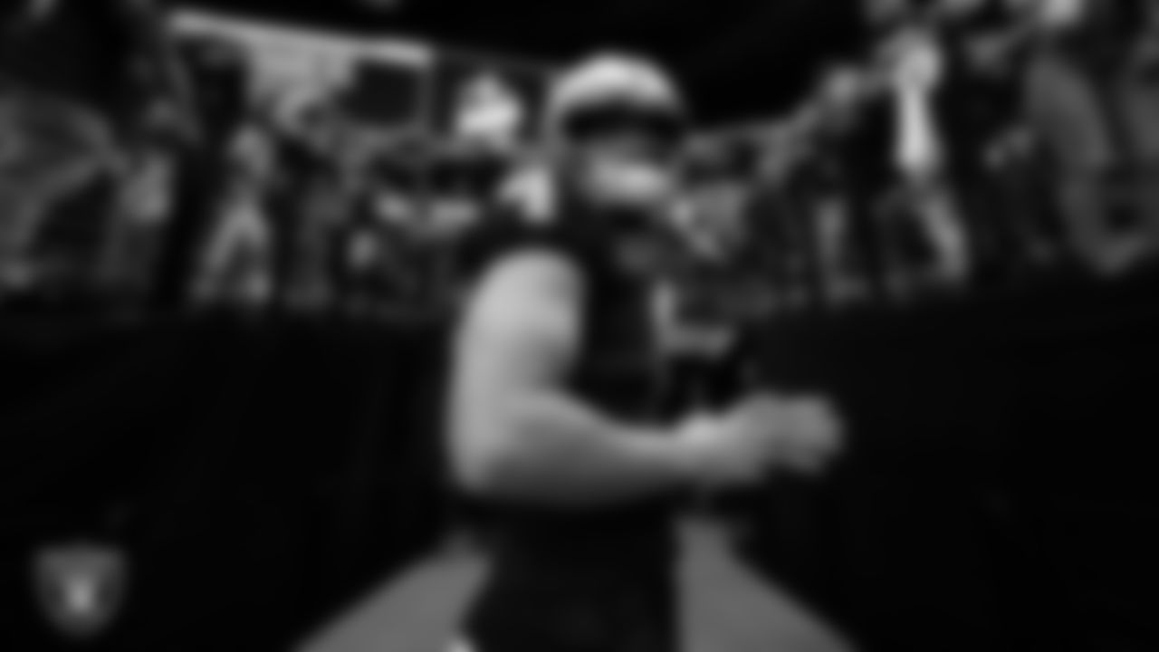 Las Vegas Raiders quarterback Derek Carr (4) walks down the tunnel before the regular season home game against the Chicago Bears.