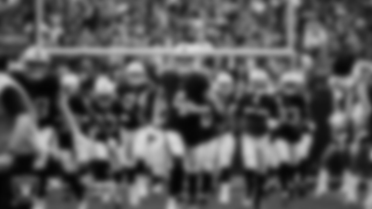 The Las Vegas Raiders are introduced onto the field before their regular season home game against the Denver Broncos at Allegiant Stadium.