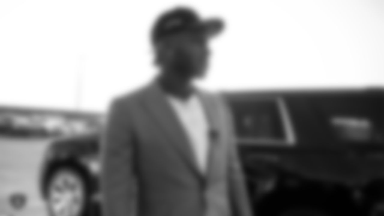 Wide receiver Antonio Brown arrives at the Oakland Raiders Practice Facility in Alameda, Calif.