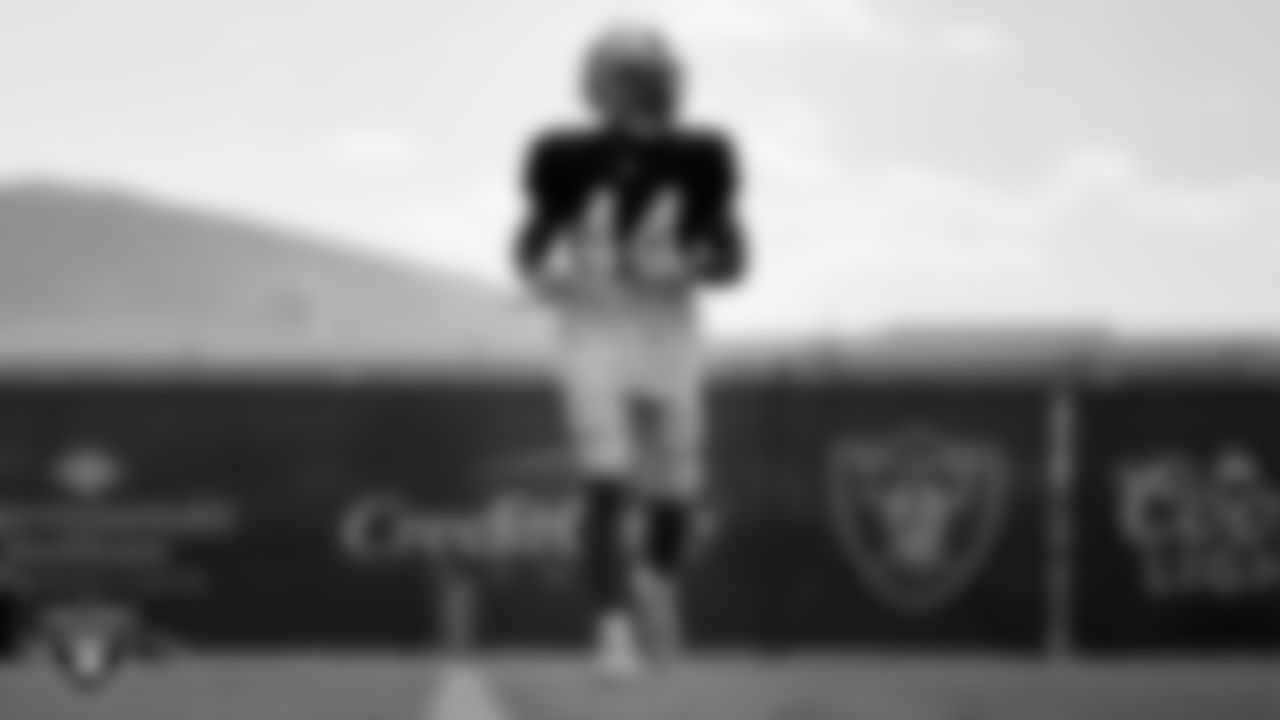 Las Vegas Raiders safety Bryce Cosby (44) during practice at Intermountain Healthcare Performance Center.