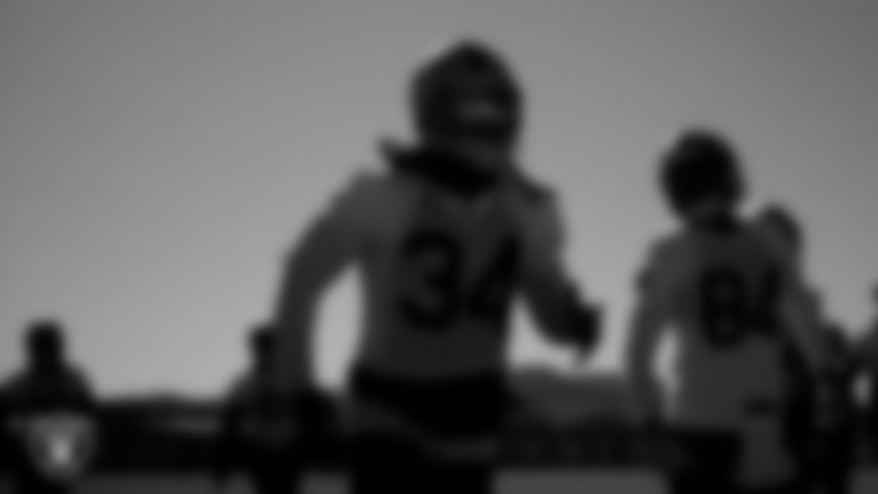Las Vegas Raiders running back Brandon Bolden (34) during practice at Intermountain Healthcare Performance Center.