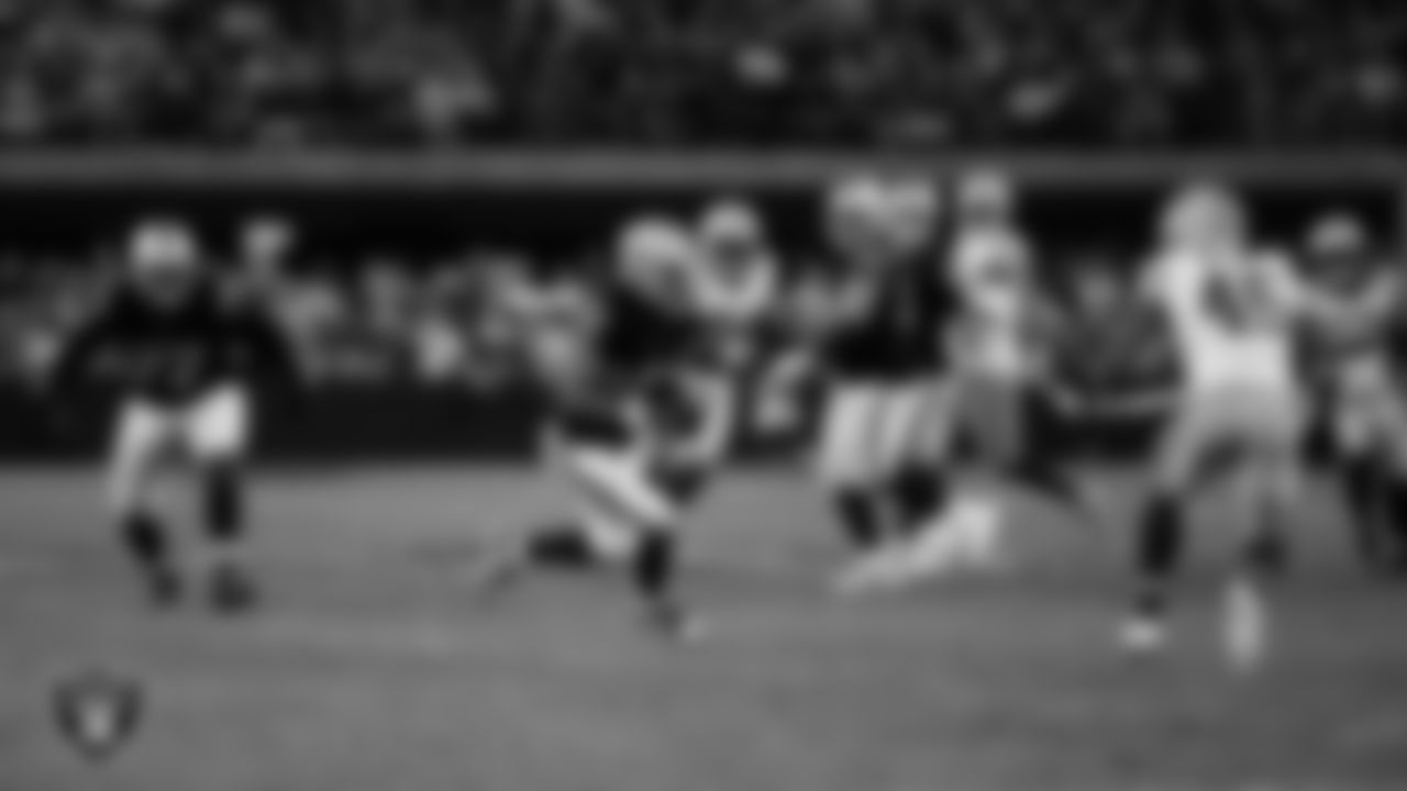 Las Vegas Raiders wide receiver Jakobi Meyers (16) runs after making a catch during the regular season home game against the Green Bay Packers at Allegiant Stadium.