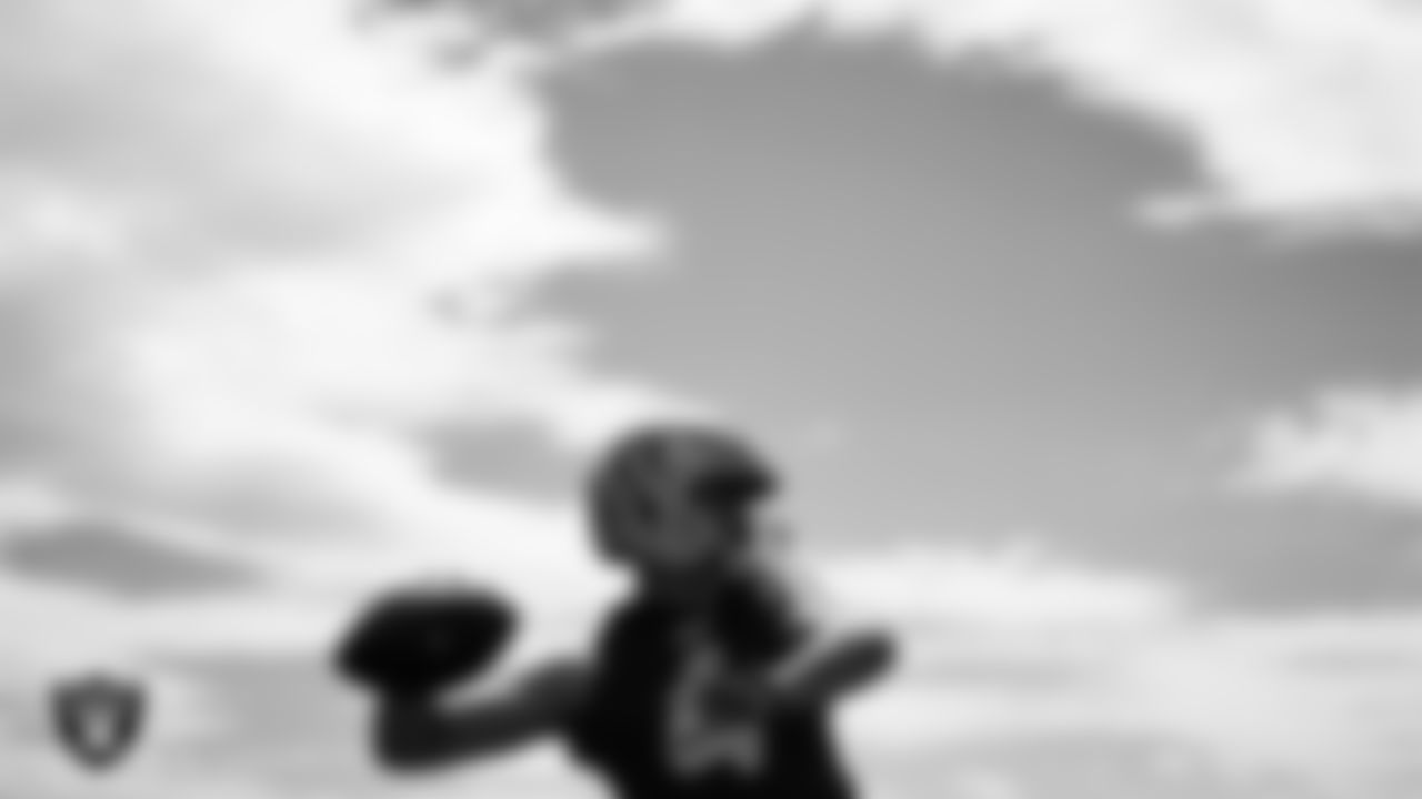 Las Vegas Raiders quarterback Derek Carr (4) at an Organized Team Activity (OTA).