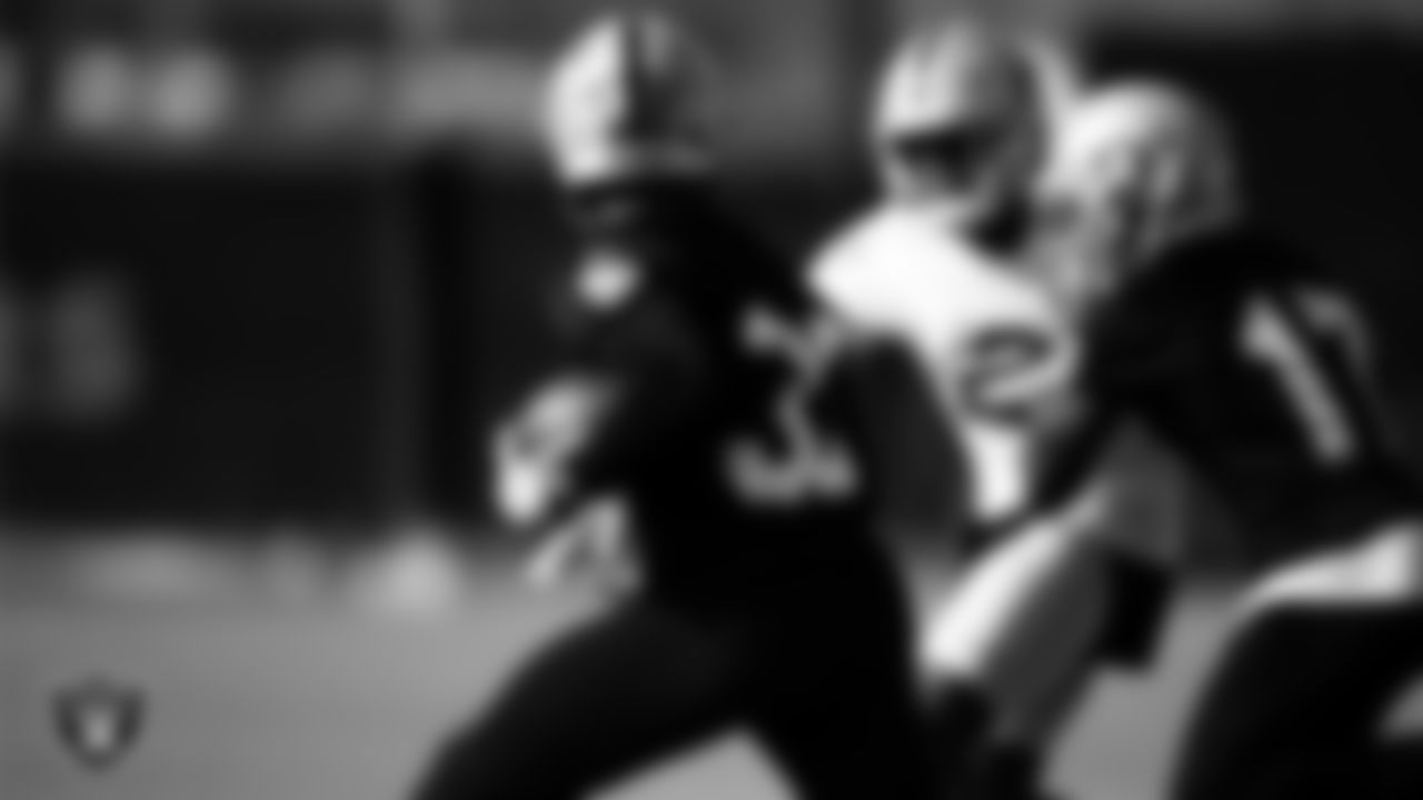 Las Vegas Raiders running back Lynn Bowden Jr. (33) on the field for practice at 2020 Training Camp.