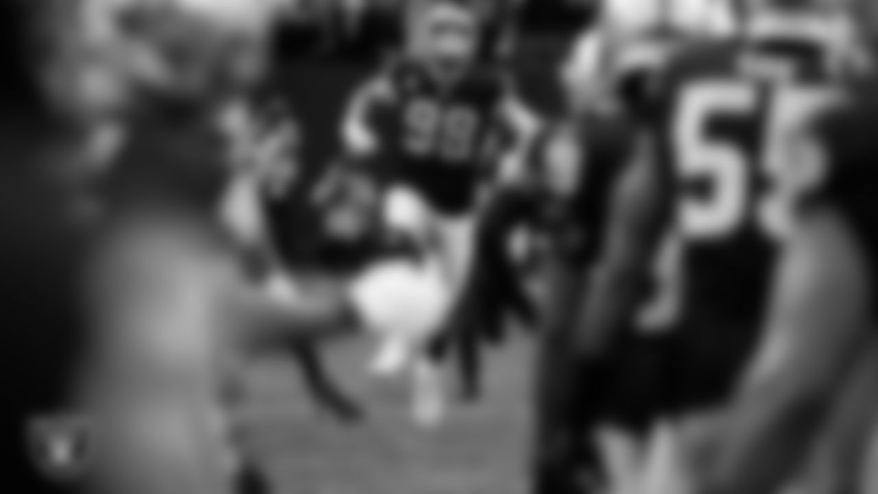 Las Vegas Raiders defensive end Maxx Crosby (98) is introduced onto the field before the regular season home game against the Denver Broncos at Allegiant Stadium.