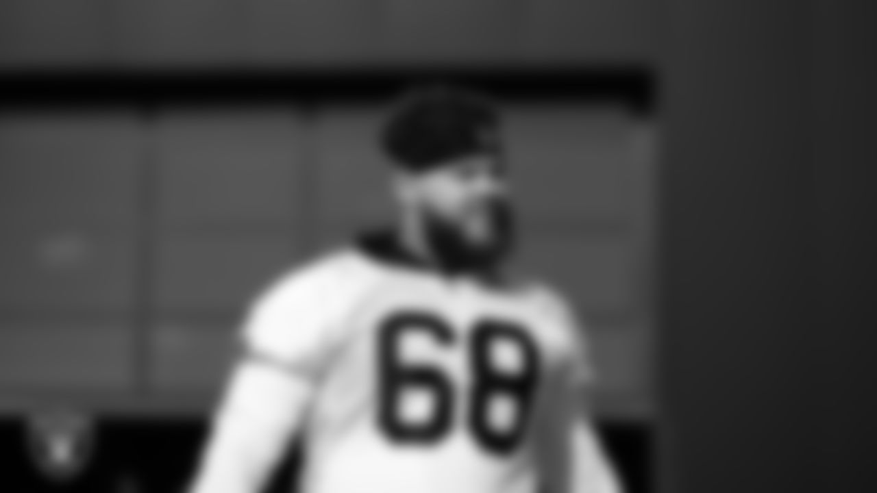 Las Vegas Raiders center Andre James (68) during practice at Intermountain Healthcare Performance Center.
