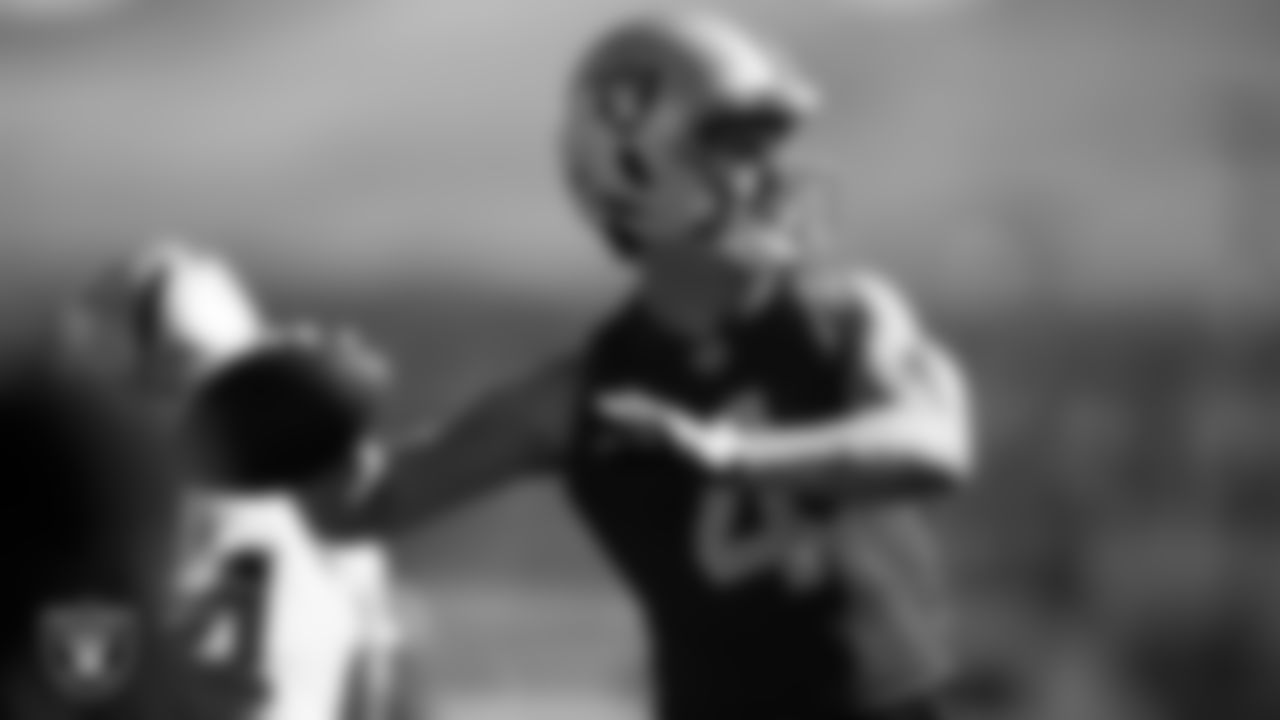 Las Vegas Raiders quarterback Derek Carr (4) during practice at Intermountain Healthcare Performance Center.