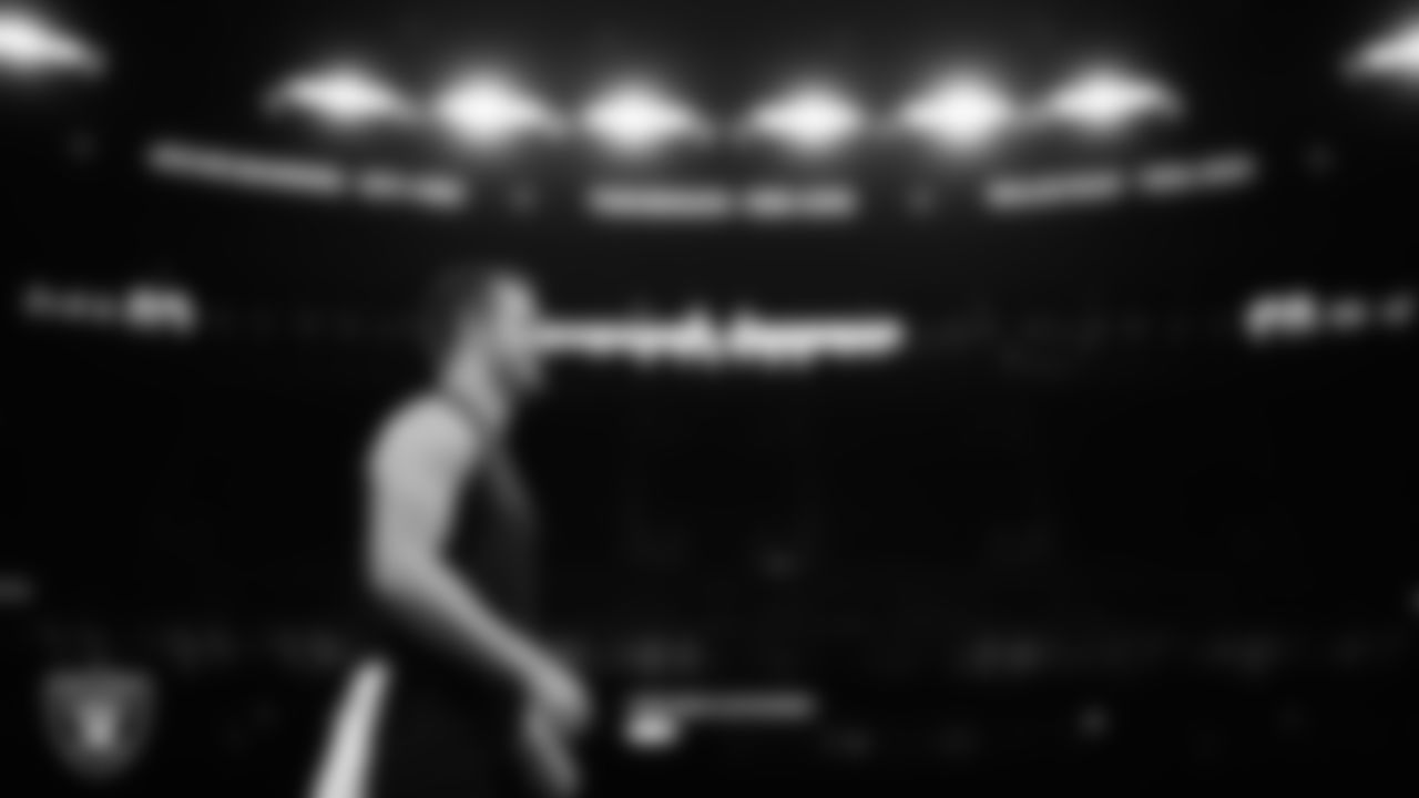 Las Vegas Raiders quarterback Derek Carr (4) warming up before the regular season away game against the New Orleans Saints at Caesars Superdome.