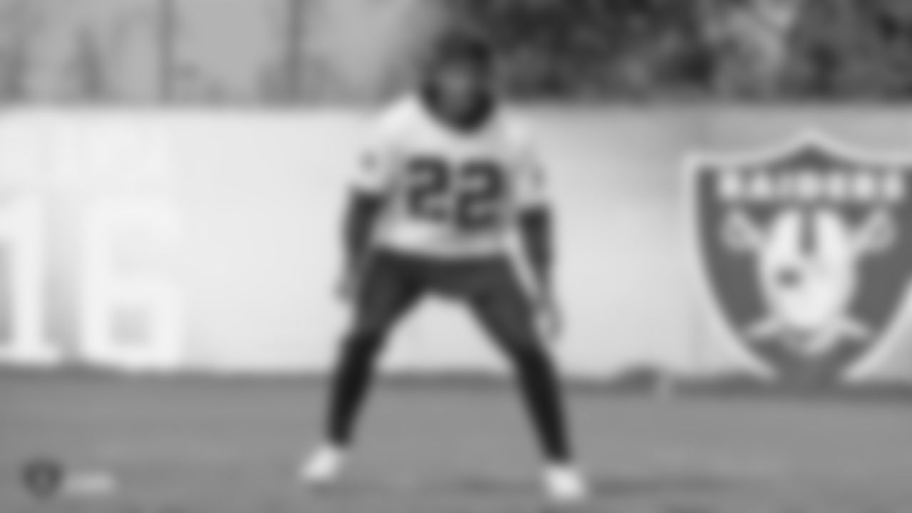 Oakland Raiders cornerback Rashaan Melvin (22) on the field for practice at the Oakland Raiders Practice Facility, Friday, November 9, 2018, in Alameda, California.