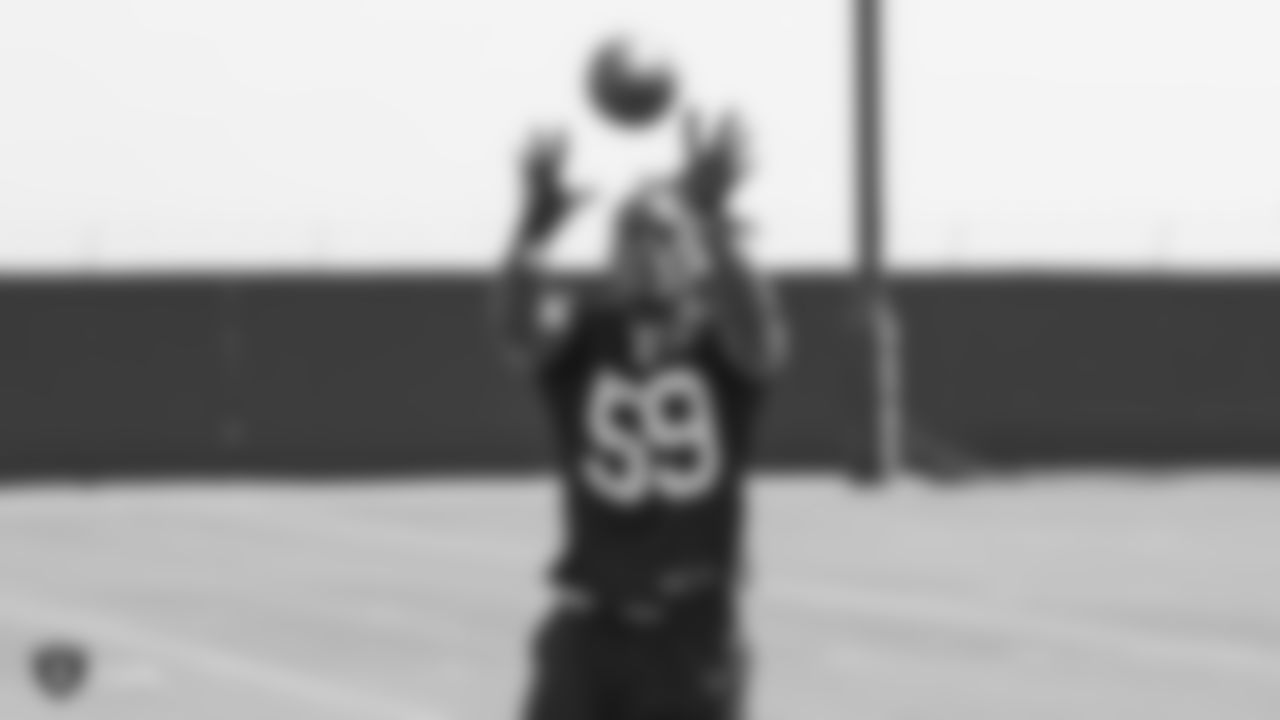 Oakland Raiders linebacker Tahir Whitehead (59) on the field for practice at the Oakland Raiders Practice Facility, Wednesday, September 12, 2018, in Alameda, California.