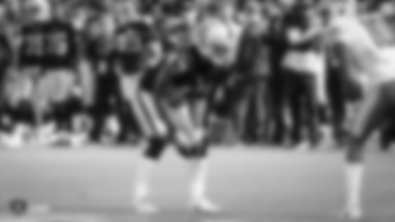 Oakland Raiders cornerback Raysean Pringle (43) at the line of scrimmage during The Oakland Raiders preseason game against the Detroit Lions at Oakland-Alameda County Coliseum, Friday, August 10, 2018, in Oakland, California. The Oakland Raiders won 16-10.